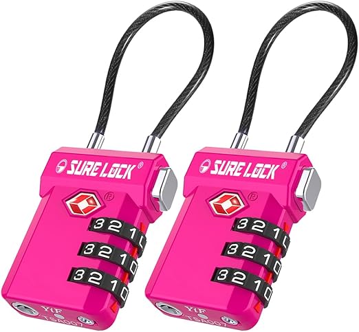 SURE LOCK TSA Approved 3-Digit Combination Luggage Locks – Open Alert Indicator, Re-settable Code with Zinc Alloy Body, Easy-Read Dials for Suitcase, Backpack, Gym Locker & Toolbox (Multiple Colors)