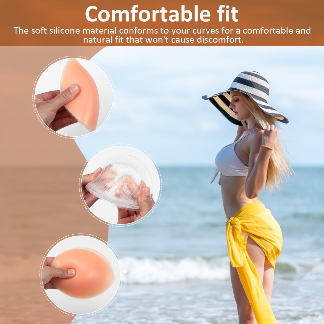Healvian Almohadillas Para Sujetador De Silicona 2 Pares Engrosadas 5.11X4.13X1.18In Relleno Antideslizante Comodidad Natural Para Bikini Vestidos Y Uso Diario