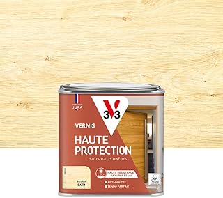 V33 Vernis bois ext&eacute;rieur Incolore satin - Haute Protection - Haute r&eacute;sistance rayures et UV - Anti-goutte et tendu bon - Ecolabel - 0,5L