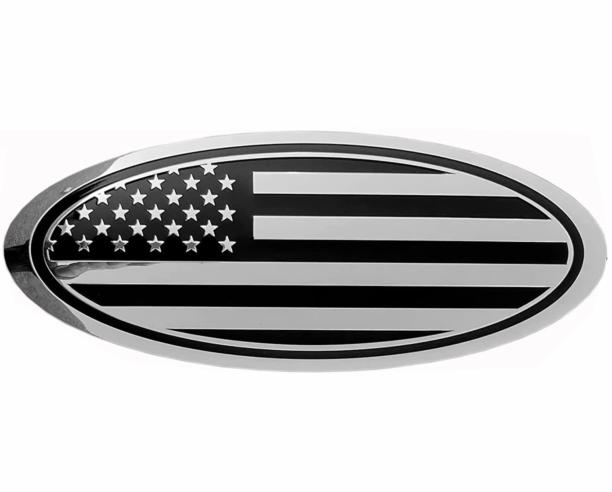 7.75 inch Tailgate Overlay Aluminum Oval American Black Flag Emblem for Ford Expedition (Chrome and Black, 7.75
