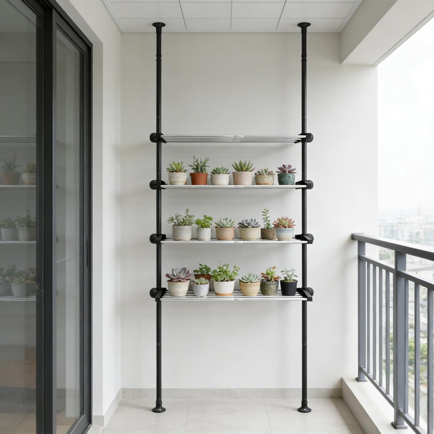 4 Tier Over The Toilet Storage 97-116” Over Toilet Bathroom Organizer with Adjustable Shelf Slim Behind Toilet Shelf for Toilet Paper Towel Plants (Black)