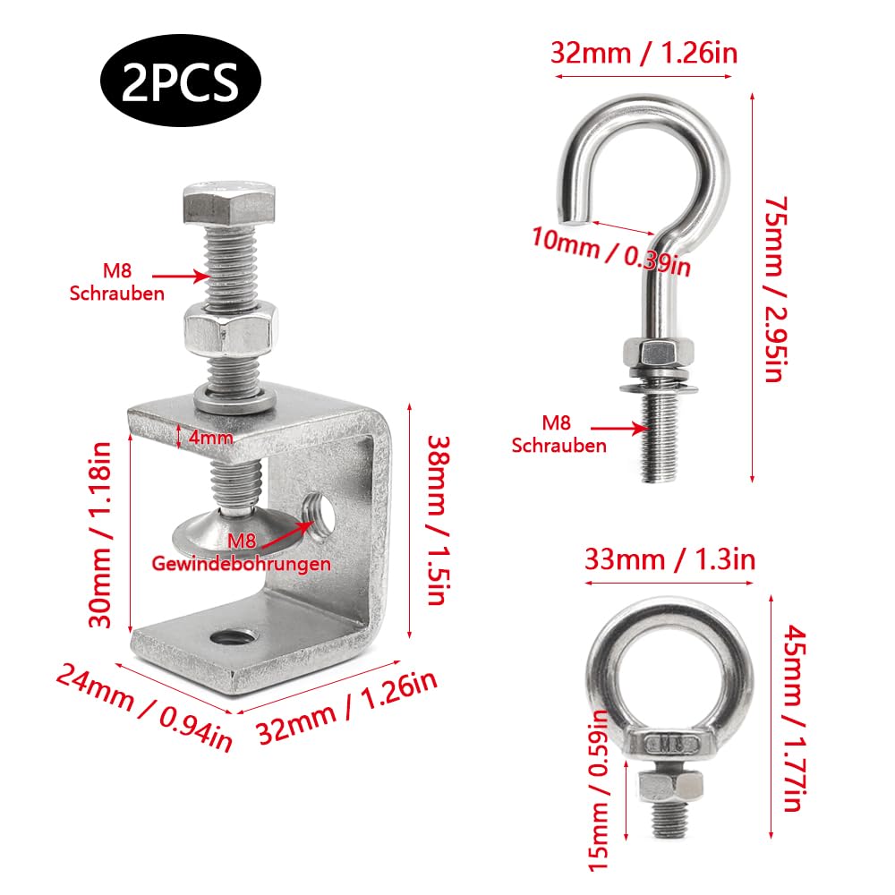 Lot De 2 Pinces En C En Acier Inoxydable QGGTQG | Ouverture 30 Mm, Vis M8 – Pour Bricolage, Soudure, Menuiserie