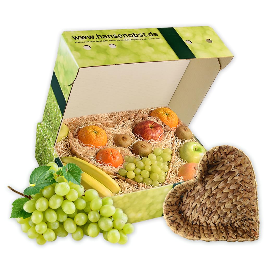Hansen Obst Geschenkbox "Obstkorb Herz" mit Geschenkverpackung "Die Moderne" - Geschenk mit frischem Obst - Obstbox