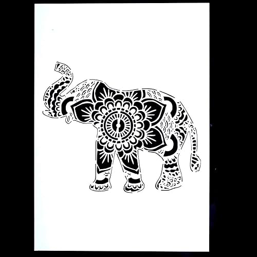 Miniatura 2 de Plantilla decorativa de mandala de elefante para pintar en paredes, manualidades de muebles (tamaño A4)