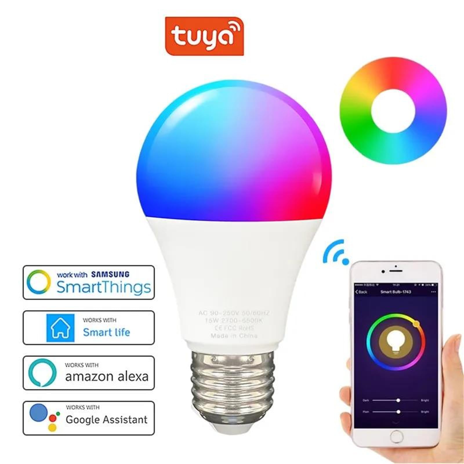 Amazon | スマート LED 電球、Tuya WiFi B22 スマート調光可能電球