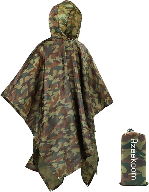 Azeekoom Ponczo przeciwdeszczowa peleryna przeciwdeszczowa, poncho/mata kempingowa/wielofunkcyjny cień kempingowy 3 w 1 do wędrówek na świeżym powietrzu