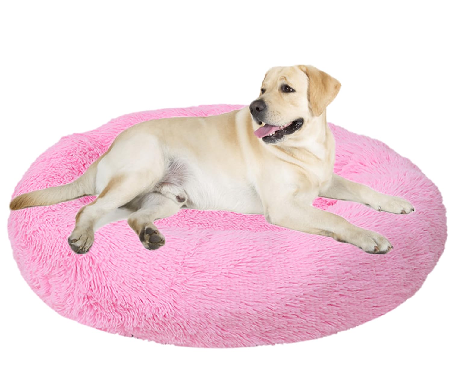 ZFEBHMY Pet Dog Cat Calming Bed, Anti Anxiety Round Plush Donut Dog Bed, Washable Soft Warm Plush Fleece Fluffy Soothing Cat Pet Cushion,for Dogs Cats-Bright pink||Ø110cm/43in