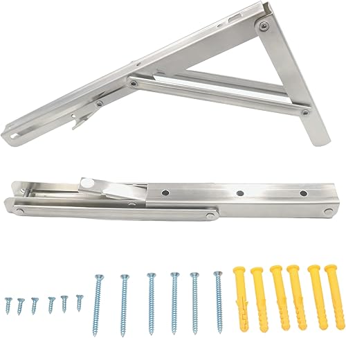 Miniatura 9 de Soportes plegables para estantes de 22 pulgadas, carga máxima 550 libras, soporte de estante plegable de acero inoxidable, soporte de mesa plegable