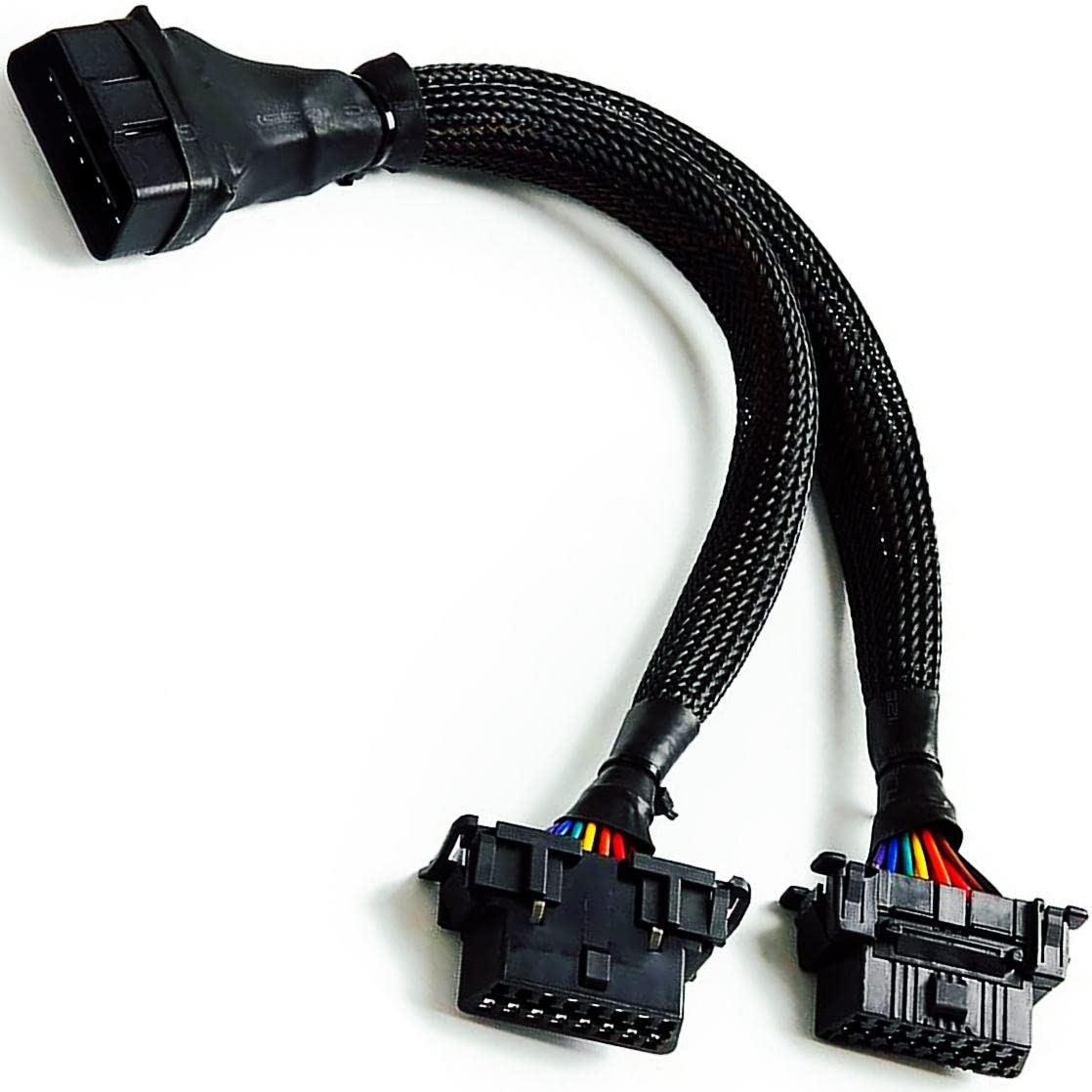 OBD2 Splitter 16 Pin OBDII Scanner Car Code Reader Diagnostic Tool Right Angle OBD2 Splitter Y Cable Male Splitter to 2 Female Extension Cable