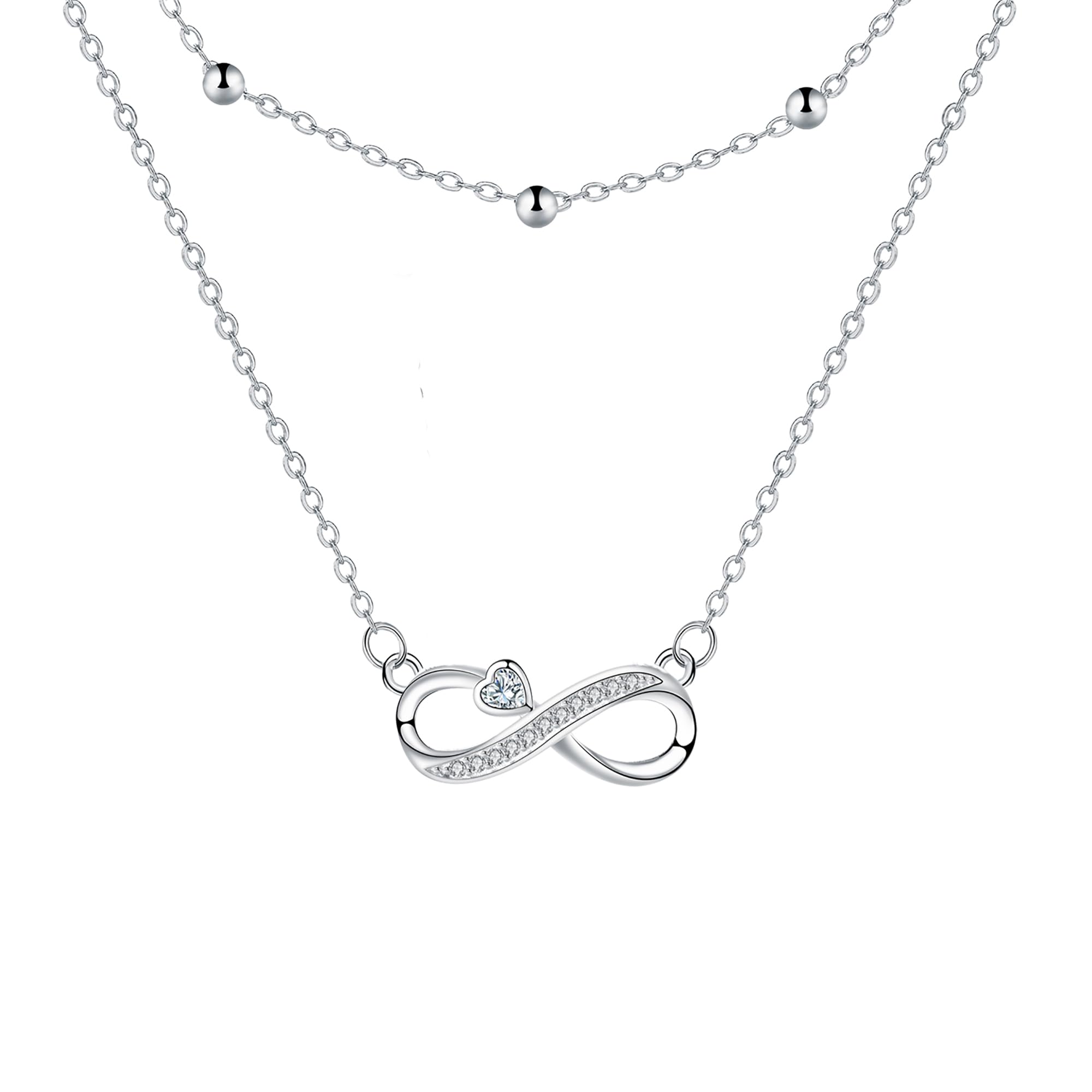 HifeeledInfinito Collar Plata de Ley 925 para Mujer Collar Doble Cadena con Cuenta, Regalos de Joyería para Mujer Niña Novia Esposa