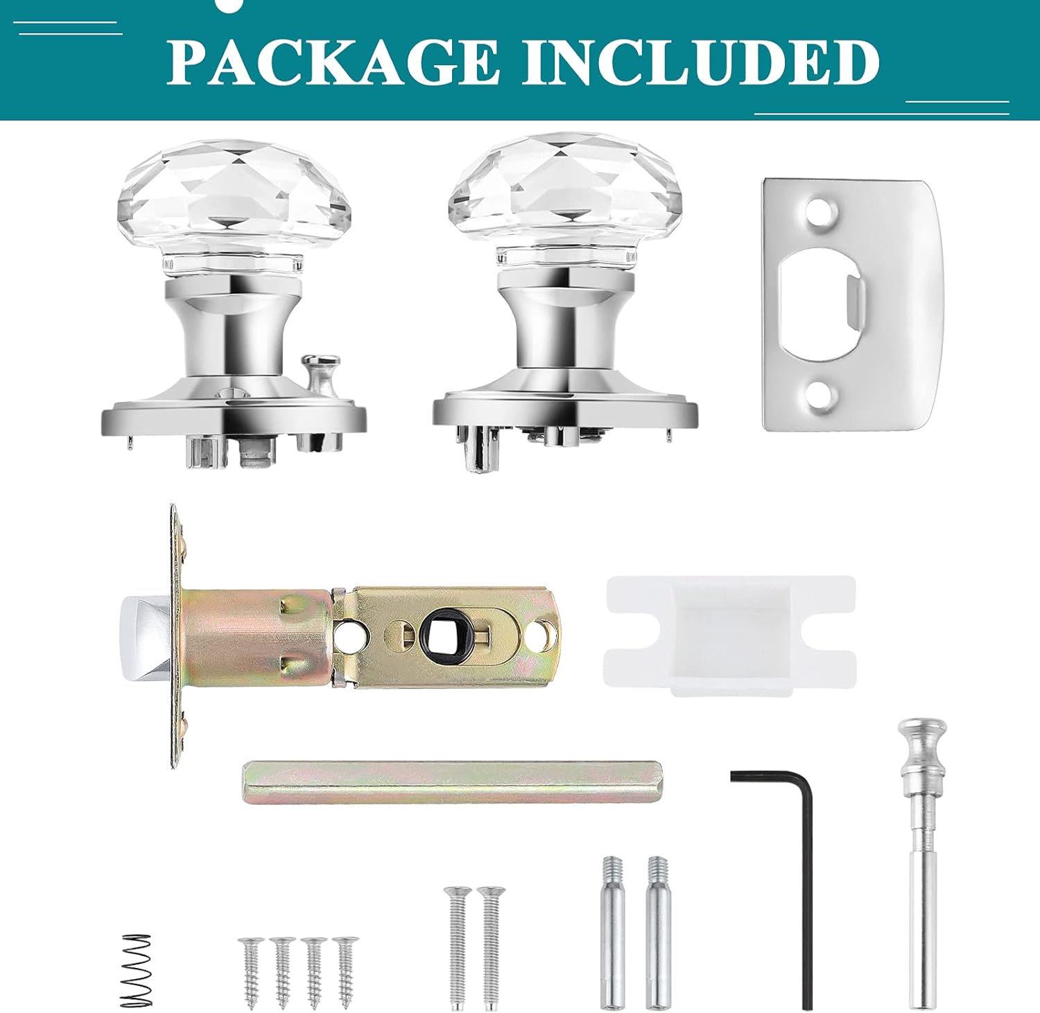 60% оƒƒ Dіѕсоunt Orger 3 Pack Diamond Crystal Door Knobs, Privacy Door Handles for Bedroom/Bathroom, Interior Keyless Door Knobs with Pin Lock, Zinc Alloy Rosette Polished Chrome