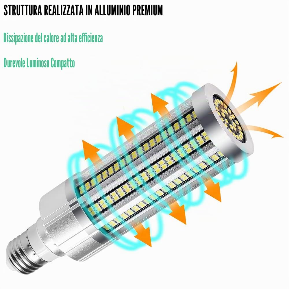 60W Lampadina LED di mais, Luce 6000K Bianco Freddo 7200LM, E27/ E40 Lampadine Mais LED, 500W Lampadine a Incandescenza Equivalenti, Non Dimmerabile (6000K Bianco Freddo)