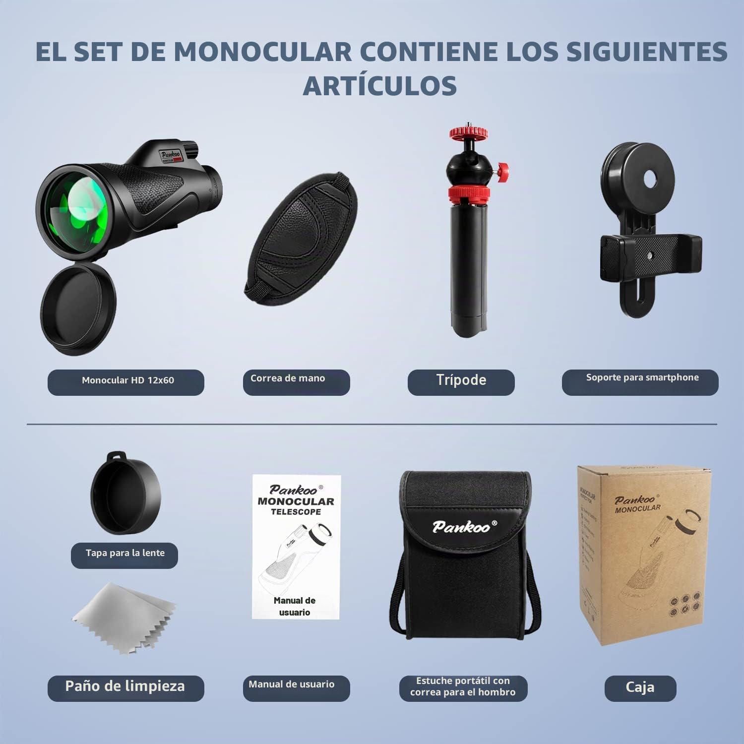 Telescopio monocular de 12 x 60 pulgadas de alta potencia con trípode adaptador de teléfono inteligente y bolsa portátil, monoculares de visión más grandes para adultos con prisma BAK4 y lente FMC,