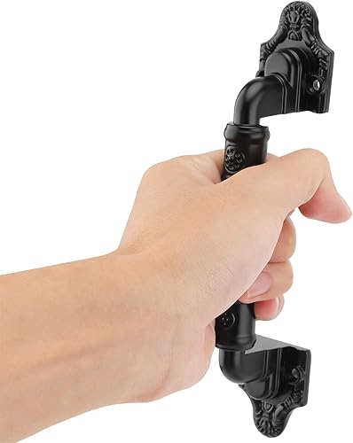 Miniatura 6 de MOUYAT Paquete de 4 manijas negras antiguas para puerta de granero, manija de puerta de granero de 7.8 pulgadas, manija de puerta resistente para