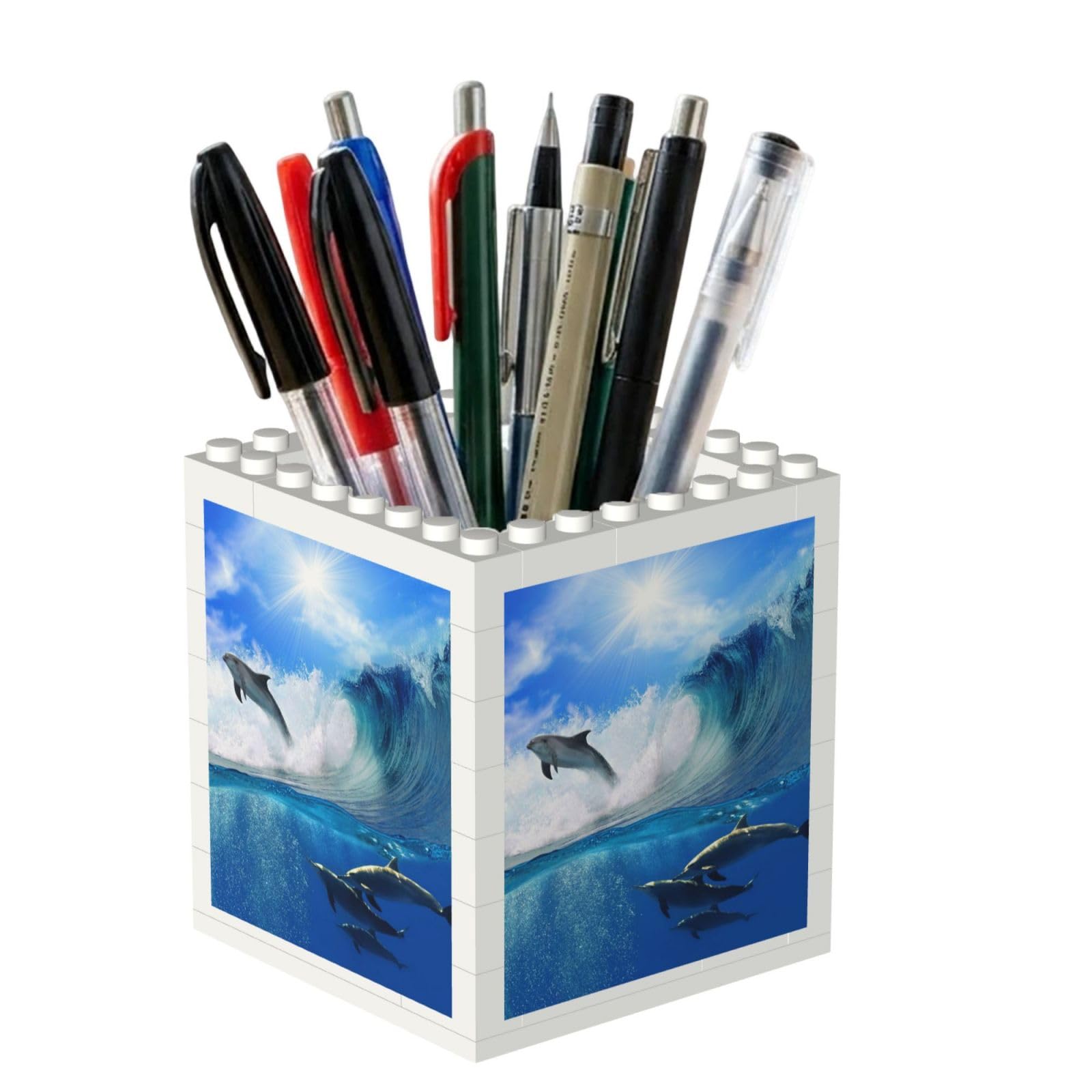 Poadnly Four Dolphins In The Sea Of Whales, Pen Pot Pencil Holder for Office Home School, Compact Desk Organiser for Office Stationery