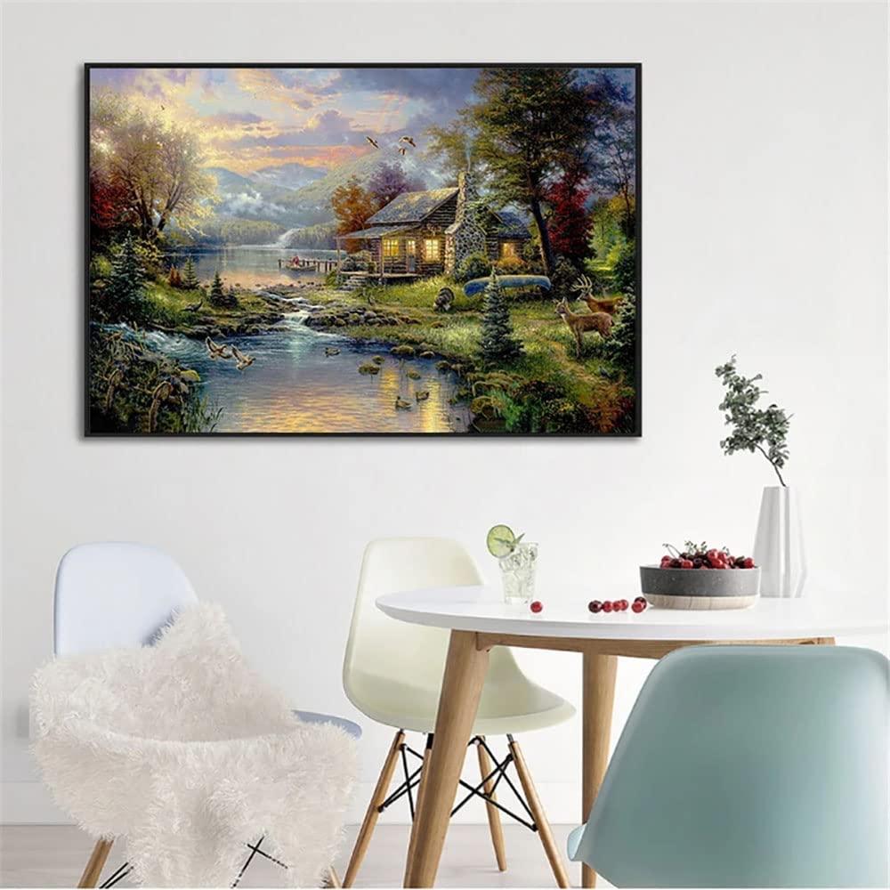 Toile Paysage Thomas Kinkade 40x60cm avec Châssis : Dites Adieu aux Murs Vides de votre Salon