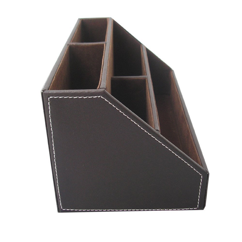 Organisateur De Bureau En Similicuir - 5 Compartiments - Pour Stylos, Téléphone, Agrafeuse - 24x13.5cm - Bureau Ou Maison