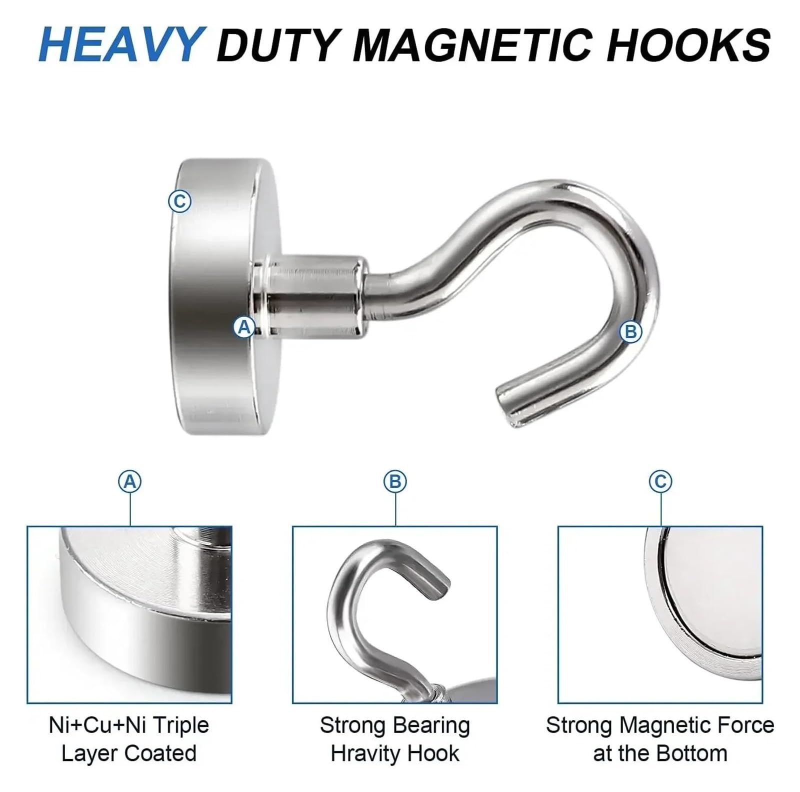 Genérico Ganchos magnéticos resistentes multiusos de 10, 12, 16 y 20 mm, ideales for el hogar, la cocina, barra, baño almacenamiento llaves(20PCS,E16-8kg)