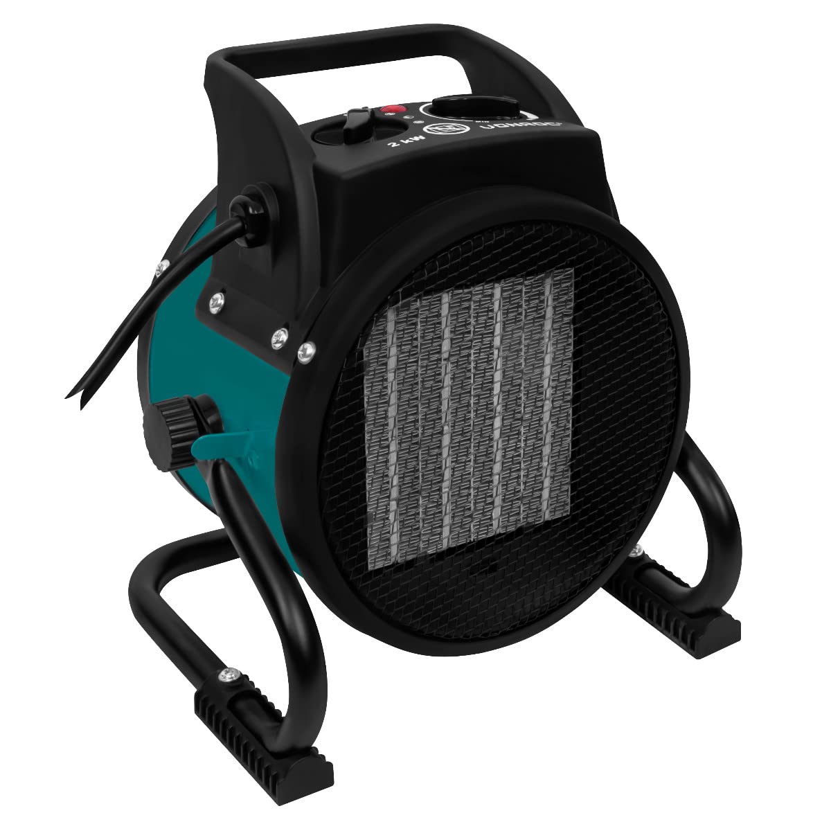 VONROC Termoventilatore elettrico 2000W. Dotato di 3 impostazioni: 2 di riscaldamento e 1 di ventilazione. Temperatura regolabile