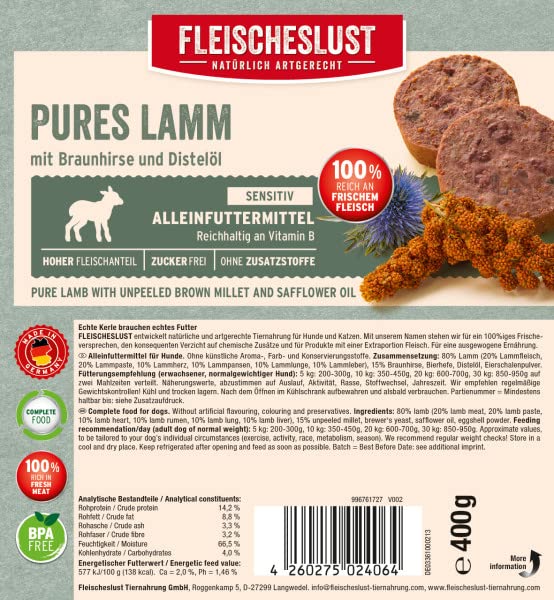 Fleischeslust Classic Pures Lamm mit Hirse, 5er Pack (5 x 400 g)
