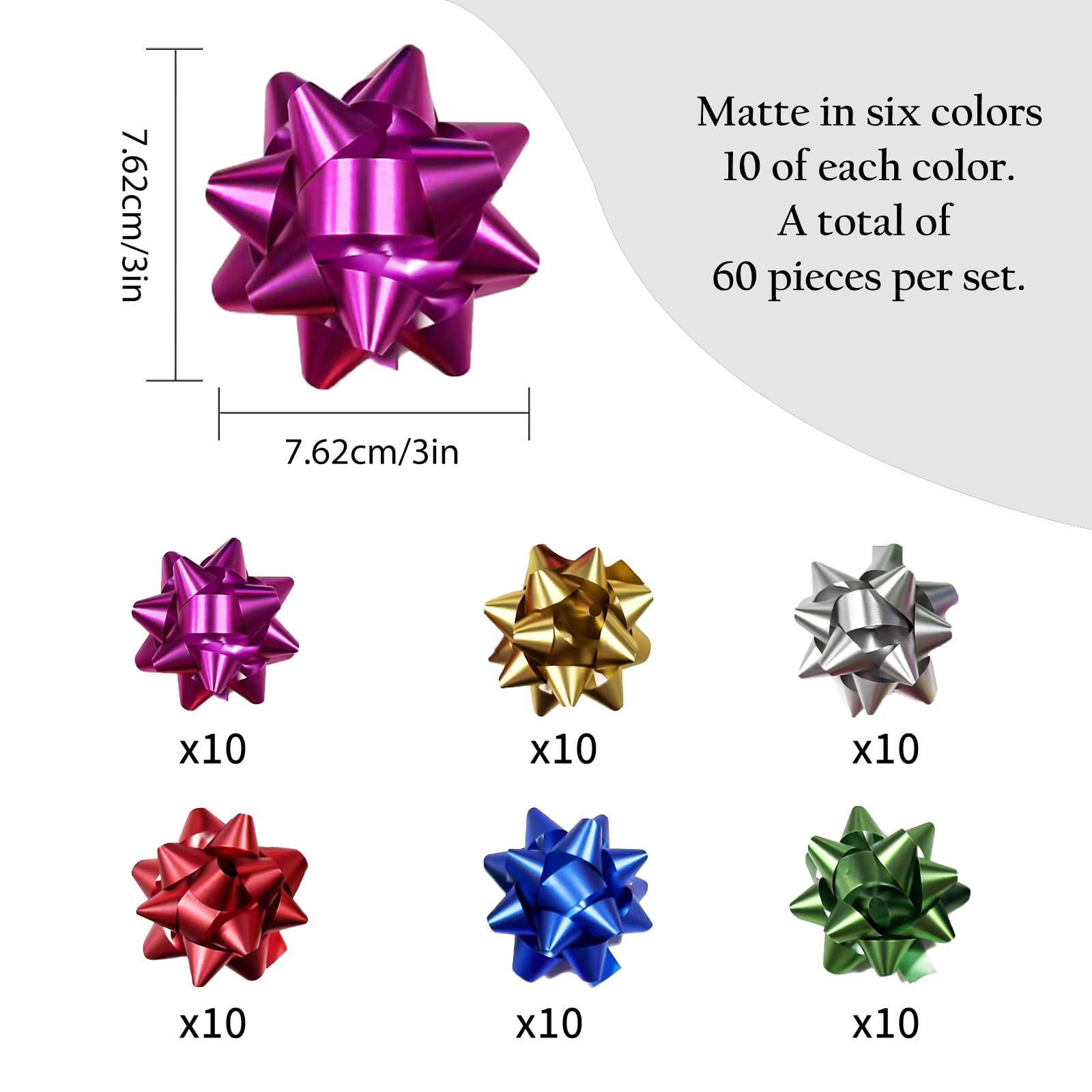 CIYIN autoadhesivos Lazos para Paquetes de Regalo 60 Unidades Mate 3 Pulgadas 6 Colores