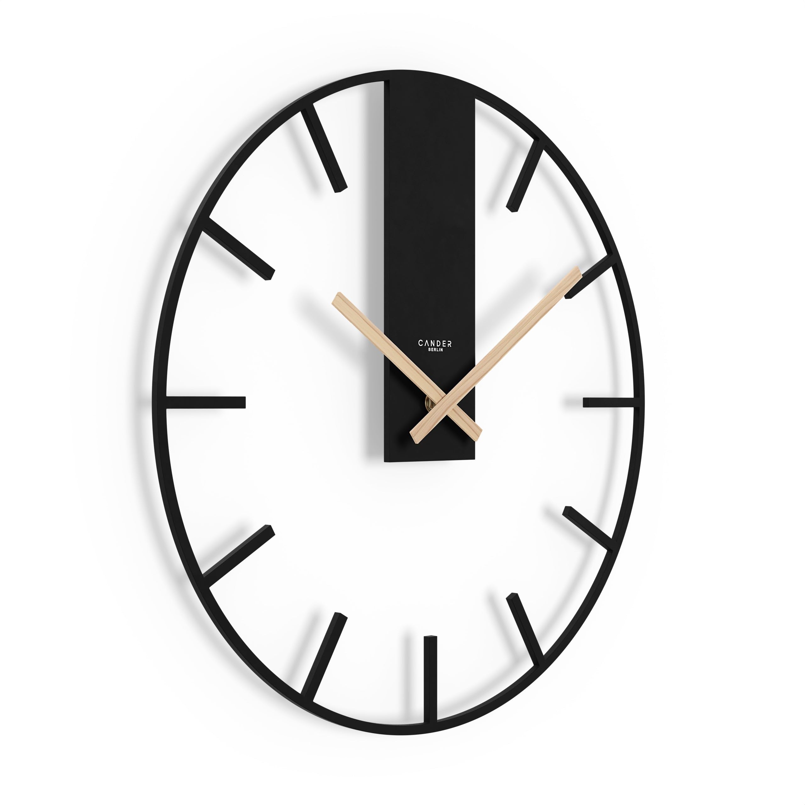 Cander Berlin Juna XXL Vintage Wanduhr lautlos 40 cm MDF Holz-Zeiger ohne Tickgeräusche groß modern schwarz Wohnzimmer Küche