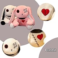 Vista 4 de ELAINREN Peluche de conejo negro loco, juguete de Halloween terrible conejito de Pascua, almohada de conejo rosa suave, abrazable, encantador