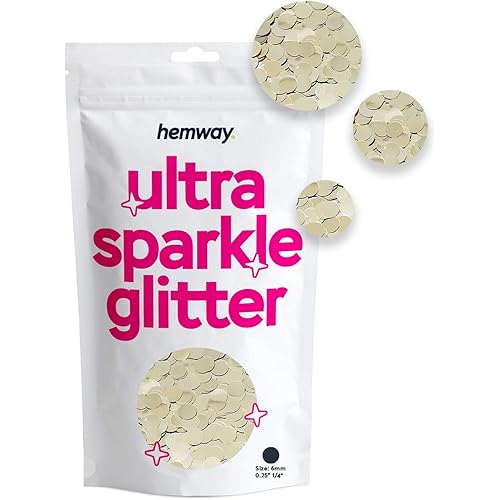 Hemway Ultra Sparkle Glitter - 1/8" 0.125" 3mm - Circle Sequins Round Glitter for Cosmetic, Nail, Body, Face, Arts, Crafts, Decoration - Champagne - 50g
