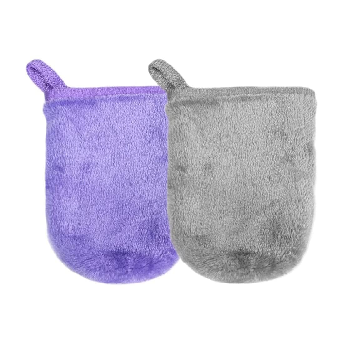 SWIUKPHE Soft Facial Mitts, Reusable Makeup Remover Glove, Soft Microfiber Face Deep Cleaning Pads, Flannel Body Wash Mitts, Bath Spa Cloth, Hypoallergenic Microfibre Face Cloth 2PCS