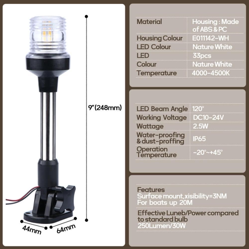 LED Navigation Light 12V 25cm Fold Down Boat Accessory Compatible With Marine Yacht