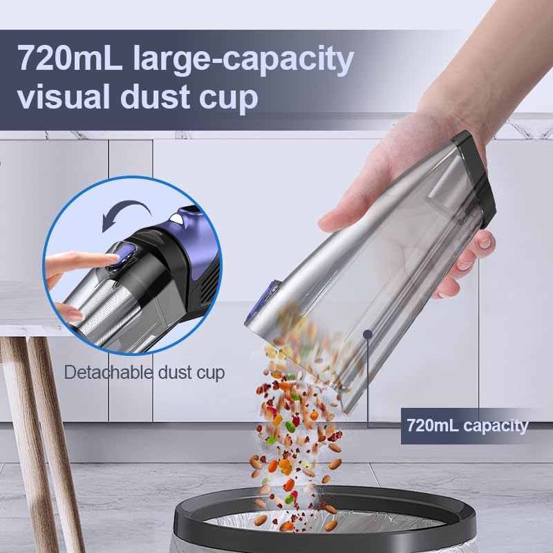 Miniatura 8 de Aspiradora de mano para mascotas, inalámbrica, 10400 mAh, aspiradora de coche de alta potencia con luz LED recargable, aspiradora de mano con filtro