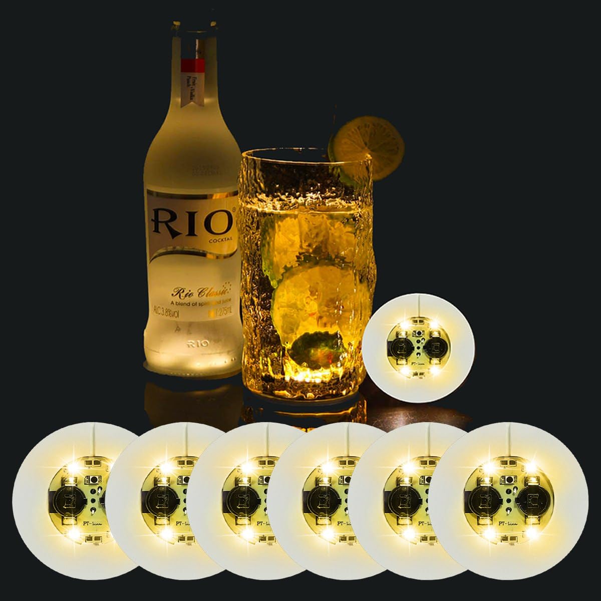 6 Pcs Warm White LED Coasters for Drinks,Light Led Bar Coaster Bottle Light Sticker Perfect for Party, Wedding, Bar-image-32