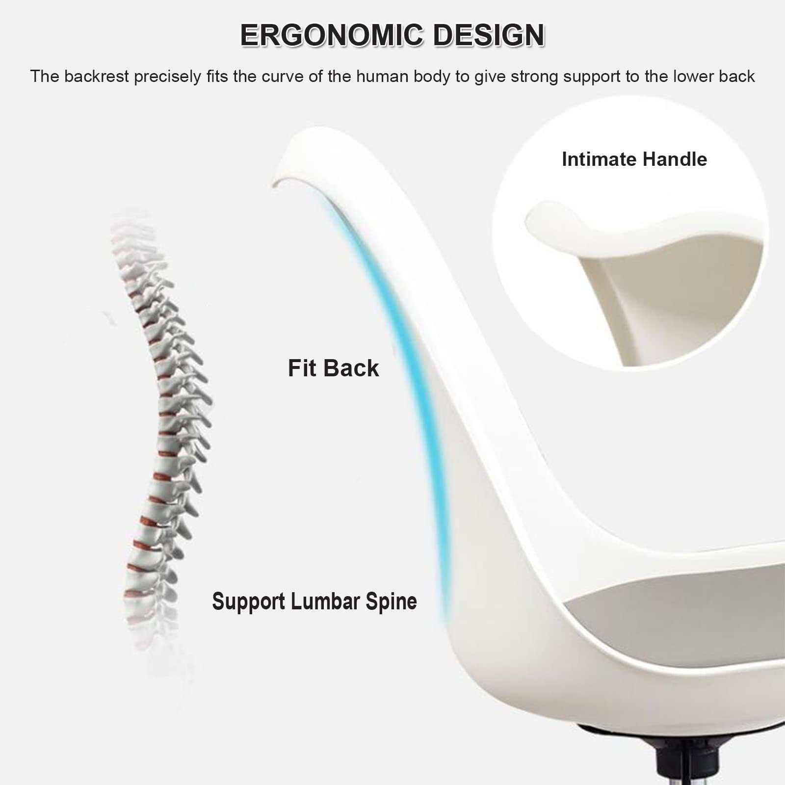 ERGOSEAT Sedia Da Ufficio Moderna Con Ruote, Senza Braccioli – Pelle PU Bianca, Regolabile In Altezza, Portata 113 Kg