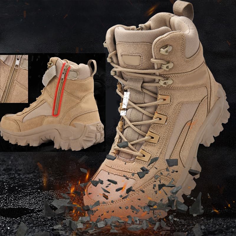 Men'S Military Tactical Work Boots Side Zipper Lightweight Army Combat Boots Durable Outdoor Work Boots Desert Boots Men'S Waterproof Tactical Hiking Boots2