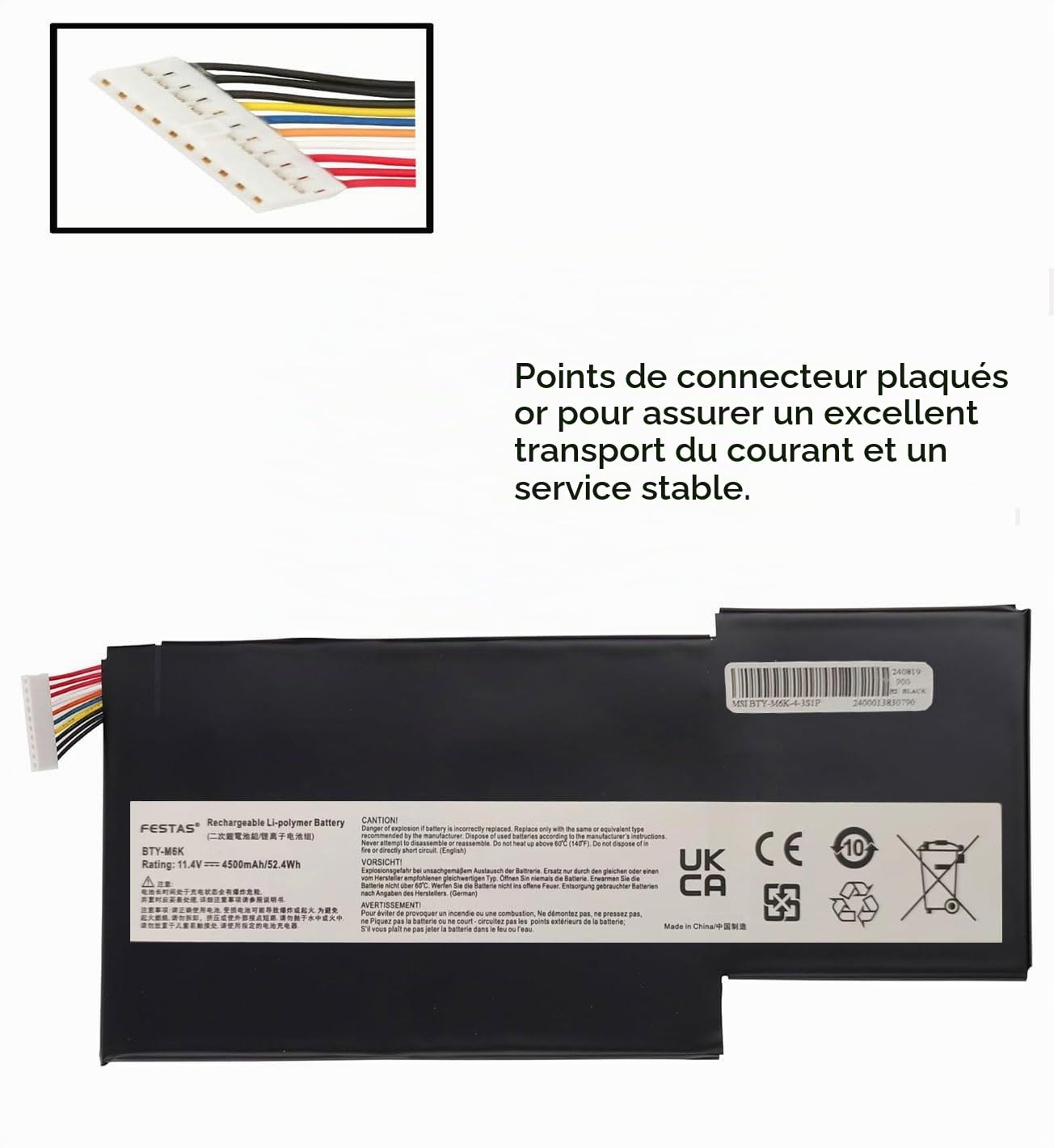 FESTAS BTY-M6K Batterie Compatible avec MSI GS63VR GS73VR 7RG， | GF63 10SCSR 10SCXR，GF65 9SEXR 9SD 10UE 10SDR 10SER，GF75 8SC 8RD 8RC 8RX 8RC 8RD 9SC 9SCXR 9SC 9SCSR 9SD，WP65 9TH，WF65