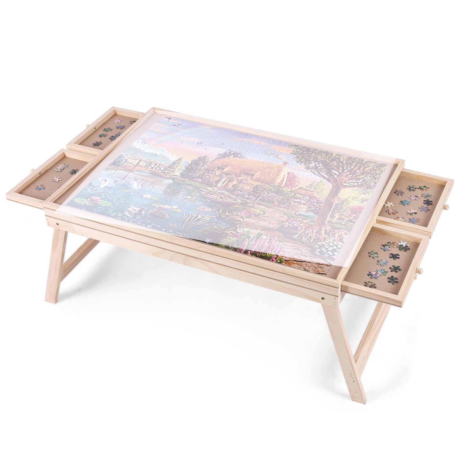 Ruication Jigsaw Puzzle Table 1000 Pieces Wooden Puzzle Board With Leg Smooth Fiberboard Work Surface Puzzle Plateau 4 Sliding Drawers Storage System For Adults Gift — image 1