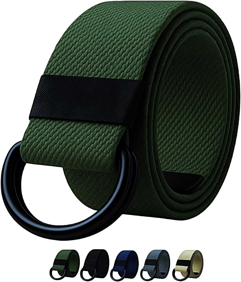 Black D-Ring Web Belt Canvas Belt for Men Women Jeans Belts 1.5'' Wide