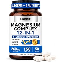 12-in-1 Magnesium Complex Supplement, 8 Forms with Vitamins D3, K2, B6 and Zinc Glycinate, 240 mg per Serving, 150 Veggie Capsules 1 Pack