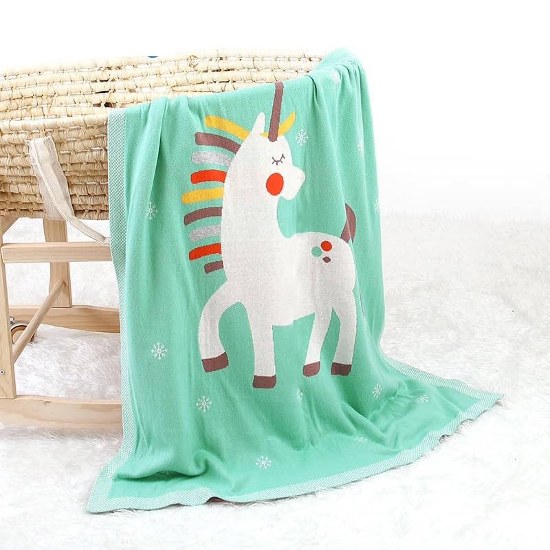 Image of Cute Baby Blanket with Animal Design - 100% Cotton Swaddle for Newborns, Infants & Toddlers - Versatile Stroller Cover, Play Mat, and Nursery Blanket - 39 x 31 inches (Unicorn Green)
