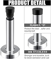 Vista 3 de Funrous Tope de puerta de acero inoxidable 304 resistente de 3.7 pulgadas con puntas de goma, protector de pared montado en la pared para Plateado