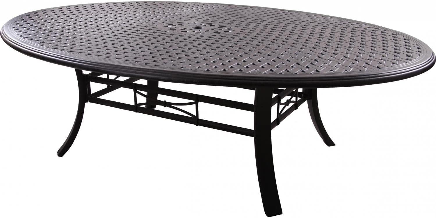 Darlee Monterey 9 Pc Cast Aluminum Dining Set w/ 78 X 59 Inch Oval Series 99 Table in Antique Bronze/Irish Mix