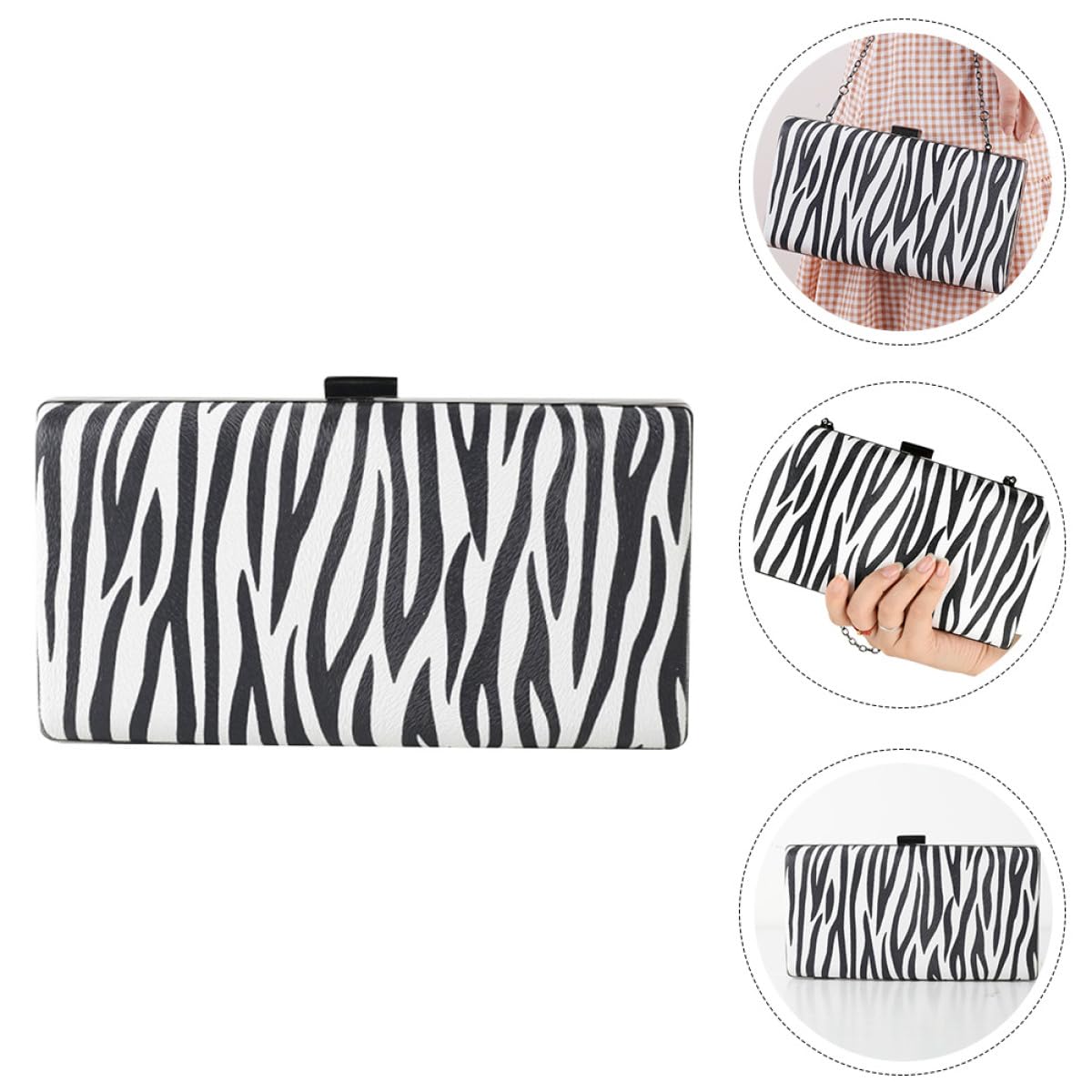 HOMSFOU Bolso de Mano de Noche para Mujer Estampado de Cebra en Tonos Claros, Bolso Cartera Ligero de Pu, Cierre Seguro Hebilla, Adecuado para Fiestas, Cenas y Eventos Sociales