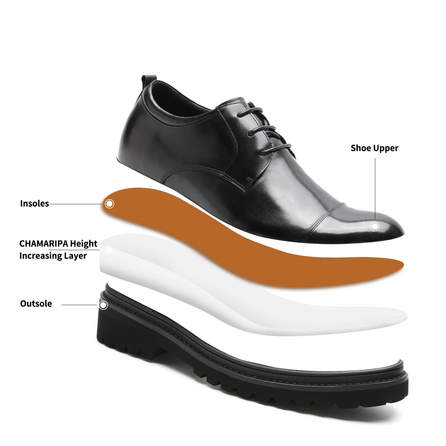 CHAMARIPA Scarpe Rialzate Uomo, da 7 cm in su, Aumento Altezza Invisibile, Eleganti Casual in Pelle Pieno Fiore