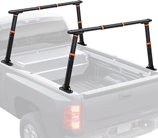 Universal Truck Ladder Rack, Aluminum 2-Bar Set, Adjustable Length and Height, for Pickup Truck Bed
