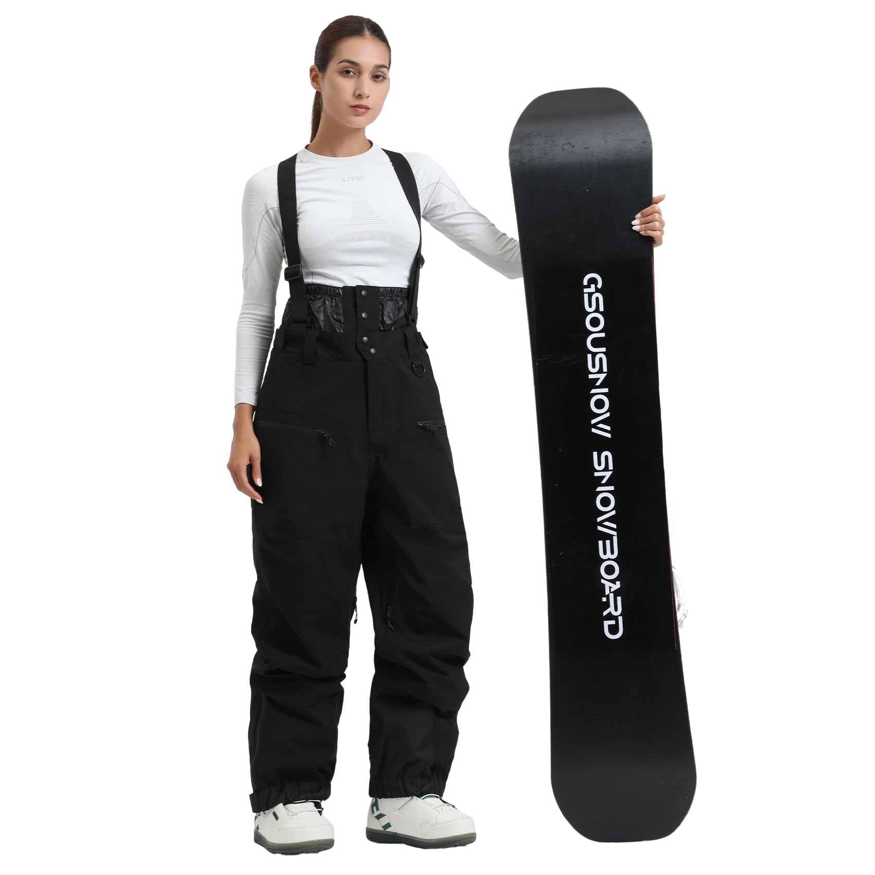 GSOU SNOW Mujeres Pantalones de Esquí Holgados Pantalones de Snowboard Baggy Pantalones de Nieve Oversize con Tirantes - Multibolsillos Impermeable Antiviento Transpirable Aislado Cálido