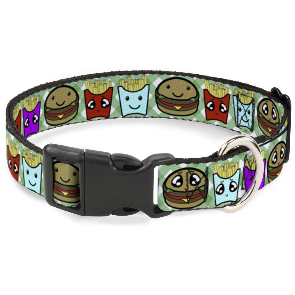 Collar de plástico Buckle Down ajustable de 13-18 pulgadas con broche y diseño de patatas fritas
