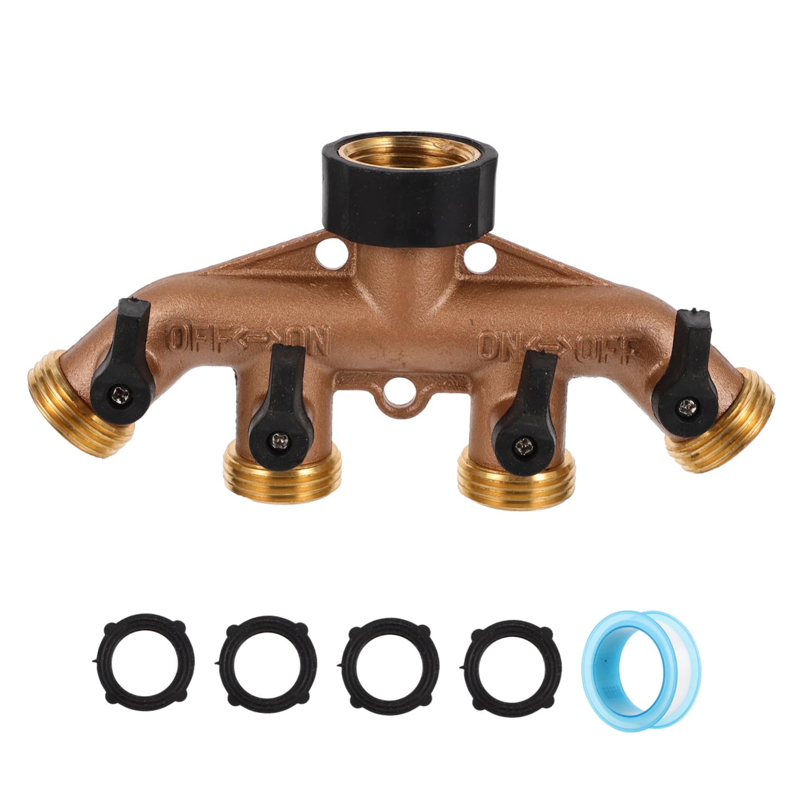 Divisor De Tomas De Latón De 4 Vías para Jardín, Conector De Manguera Ajustable Resistente a Alta Presión, Adaptador De Grifo Multifuncional para Riego Exterior Duradero