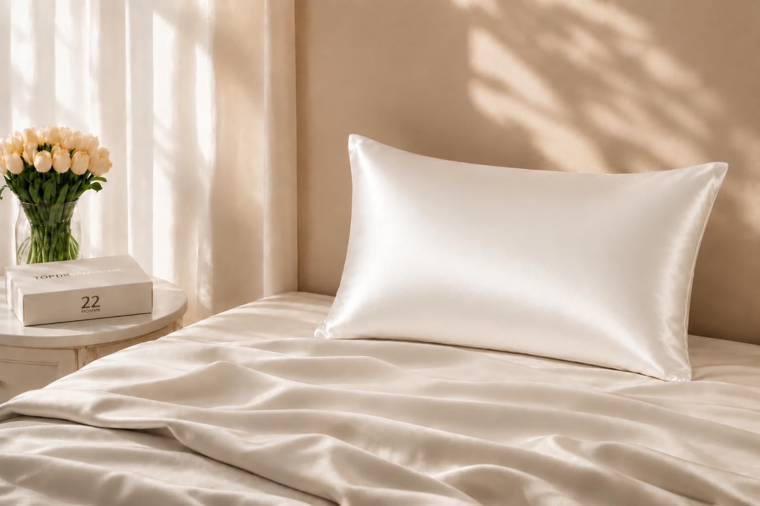 100% Pure Mulberry Silk Pillowcase, 22 Momme 6A Grade, for Hair & Skin, Gift for Women & Men (White, Standard)