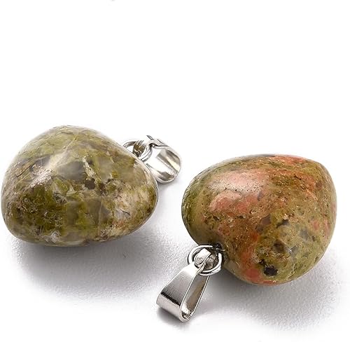 Miniatura 35 de Beadthoven - 10 dijes de piedra de corazón hinchado, piedras preciosas curativas para chakras, reiki, cuentas para hacer collares, joyas, día de San