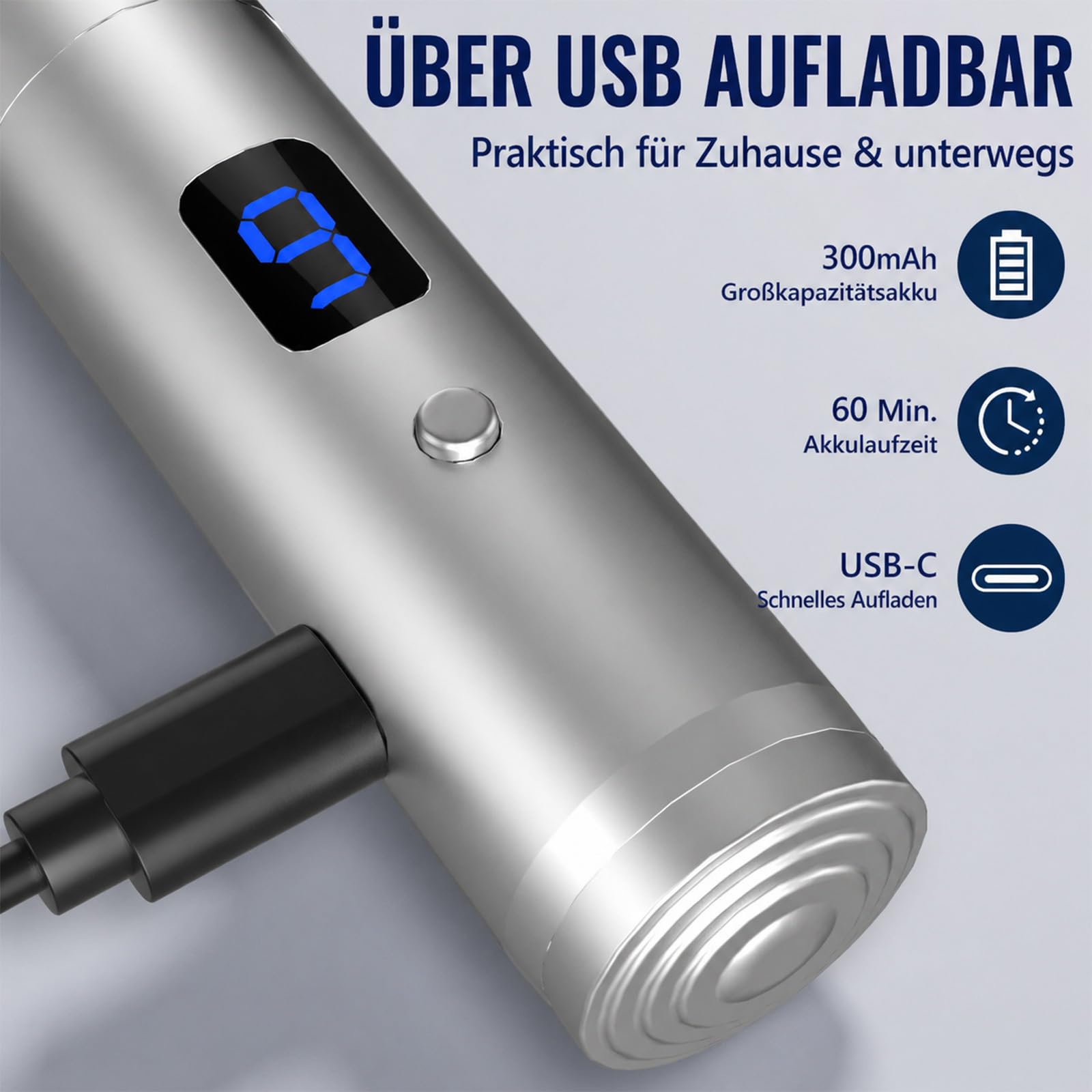 Microneedling Pen 023 Silber - Einstellbare Nadellänge 0–2,5mm, 6-stufige Vibrations- & Heizfunktion, USBC Aufladbar, Tragbares Hautpflegegerät für Zuhause und Reisen,mit Nadeln,Cartridges,LCD Display